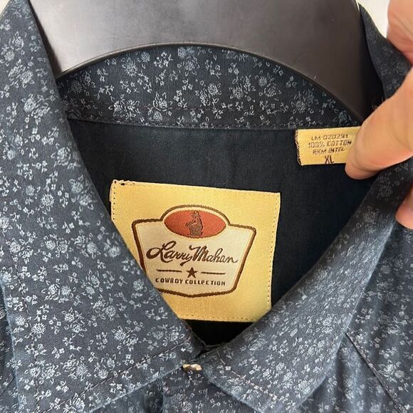 Larry Mahan Cowboy Collection Button Down Shirt Snaps Black Size XL - Picture 6 of 11